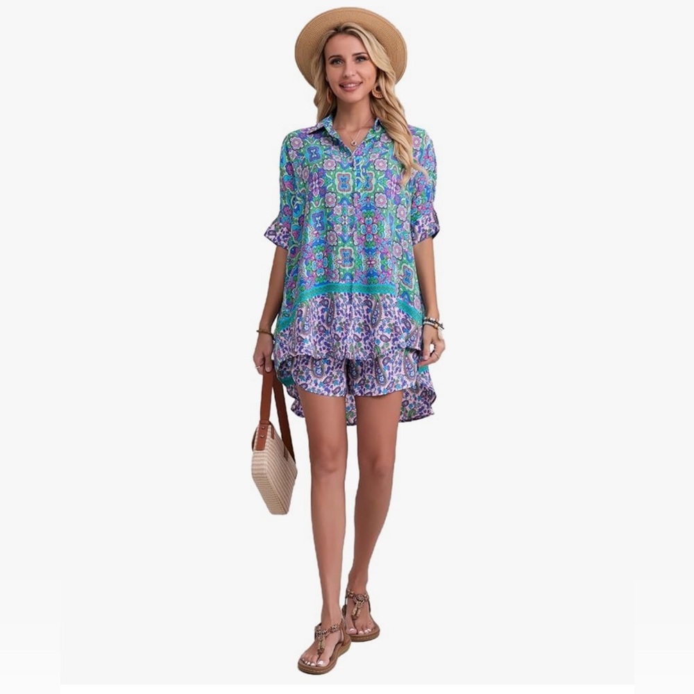 Amazon Purchase 2 Piece Set Colorful Resort Wear Vacation Vibrant Lightweight